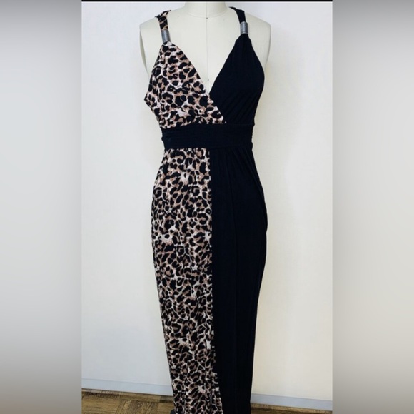 Lascana Venus half Animal Print half Black Maxi Criss Cross Bust & Elastic Waist - Picture 3 of 11